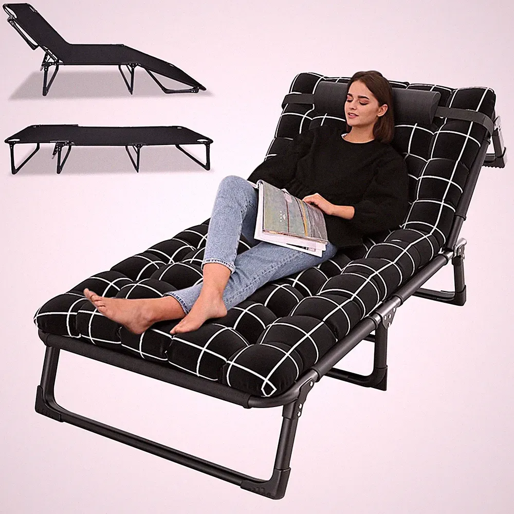 4 Position Folding Chaise Lounge Chair 200KG Capacity Adjustable Portable
