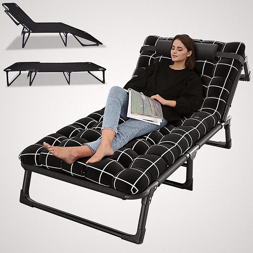 4 Position Folding Chaise Lounge Chair 200KG Capacity Oxford Cloth Adjustable