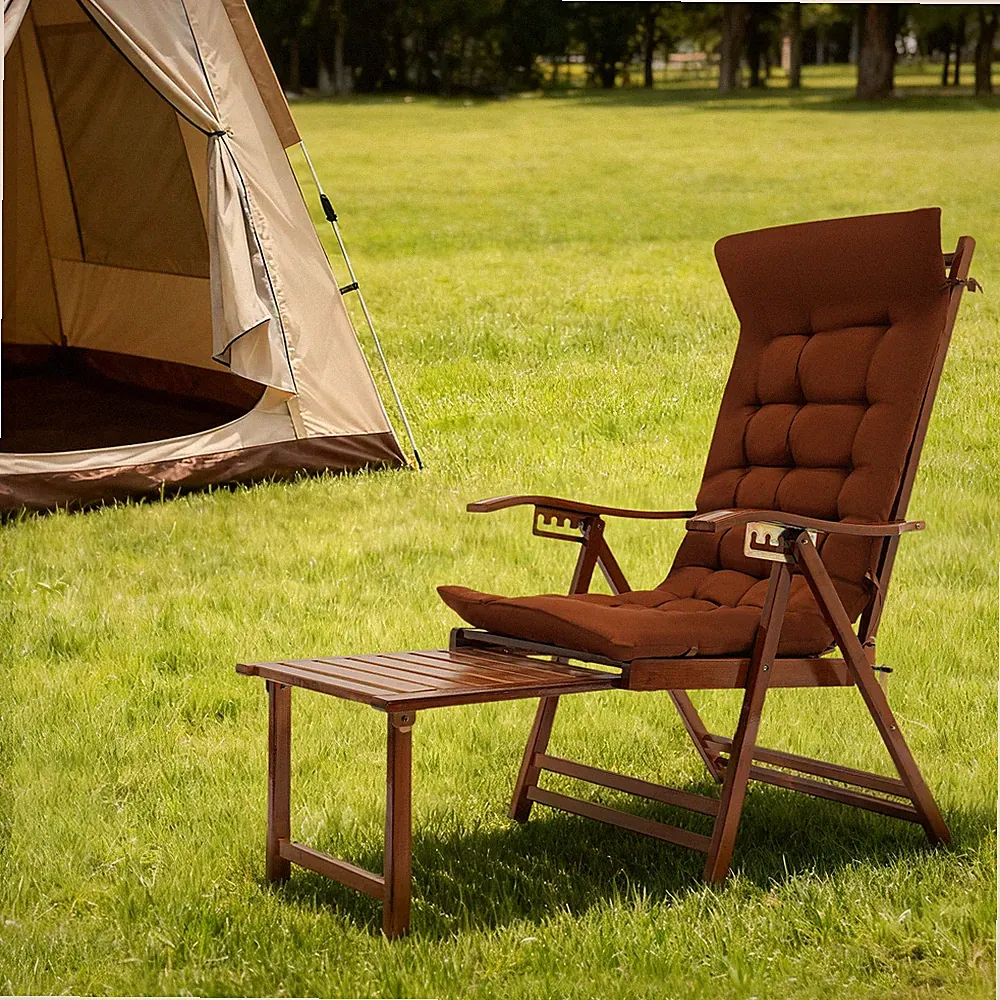 Bamboo Lounge Chair Folding Reclining Chair W/Adjustable Backrest Folding Chair