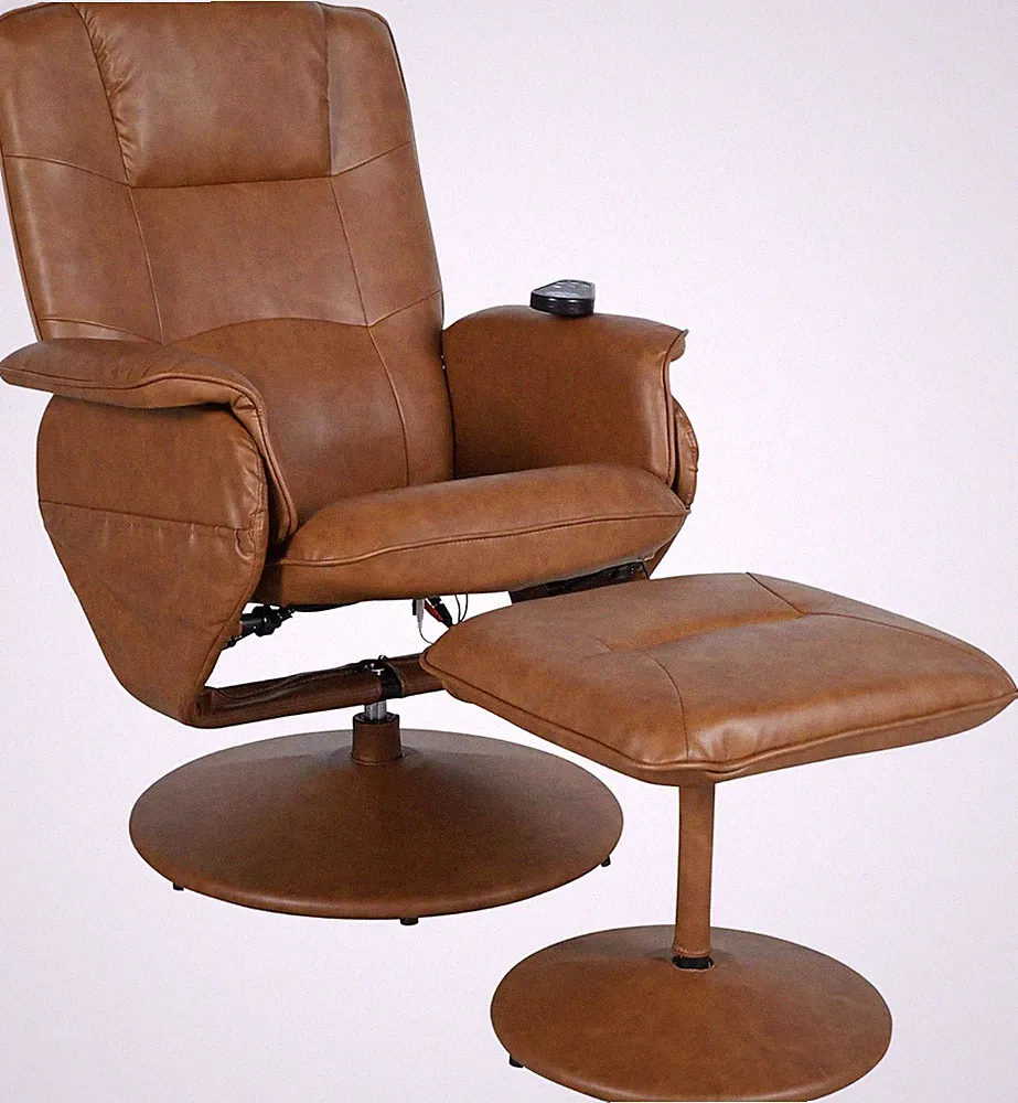 Cason Brown Leathersoft Recliner with Ottoman & Deep Side Pockets