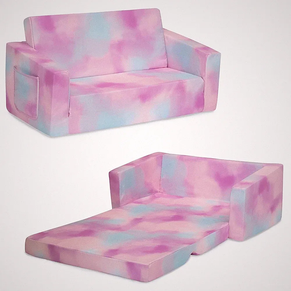 Cozee 2-in-1 Pink Tie Dye Convertible Sofa Lounger for Kids