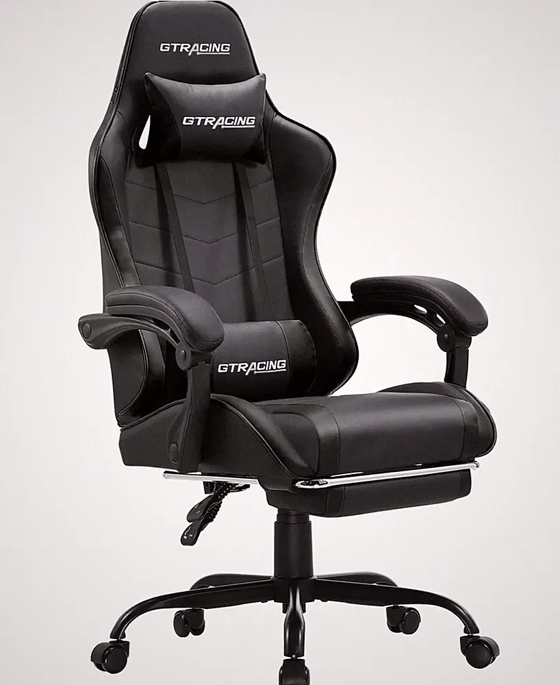 GTRACING GTWD-200 Ergonomic Gaming Chair with Adjustable Footrest & Pillows, Bla