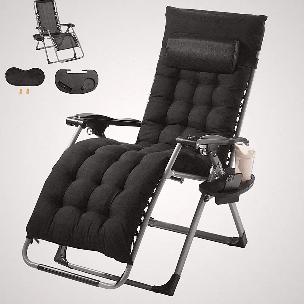 Heavy Duty 26 Inch Black Zero Gravity Chair 500Lbs Adjustable Recline Comfort