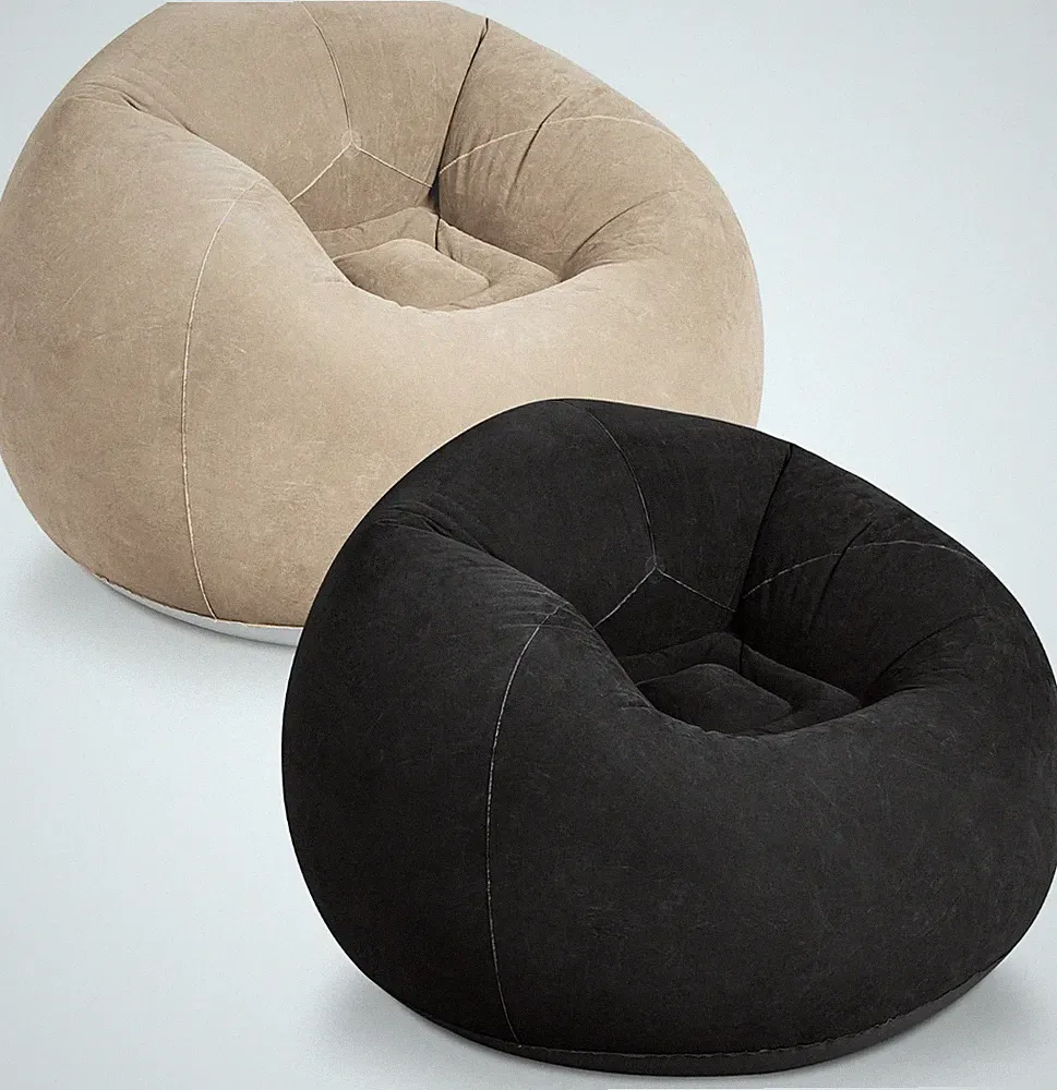 Inflatable Bean Bag Chair Set for Adults & Kids - Beige & Black, Perfect for Gam