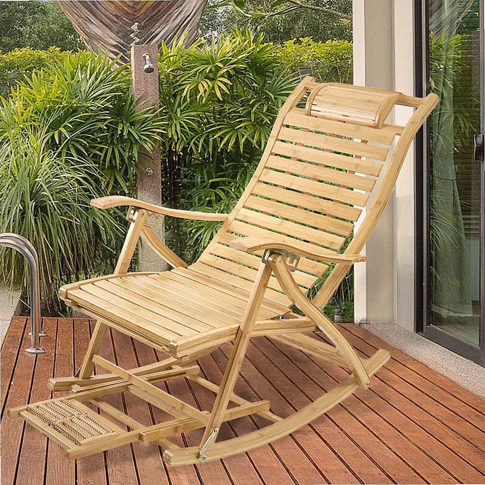 Larger Bamboo Rocking Chair Siesta Lazy Old Man Adult Lunch Break Chair Recliner