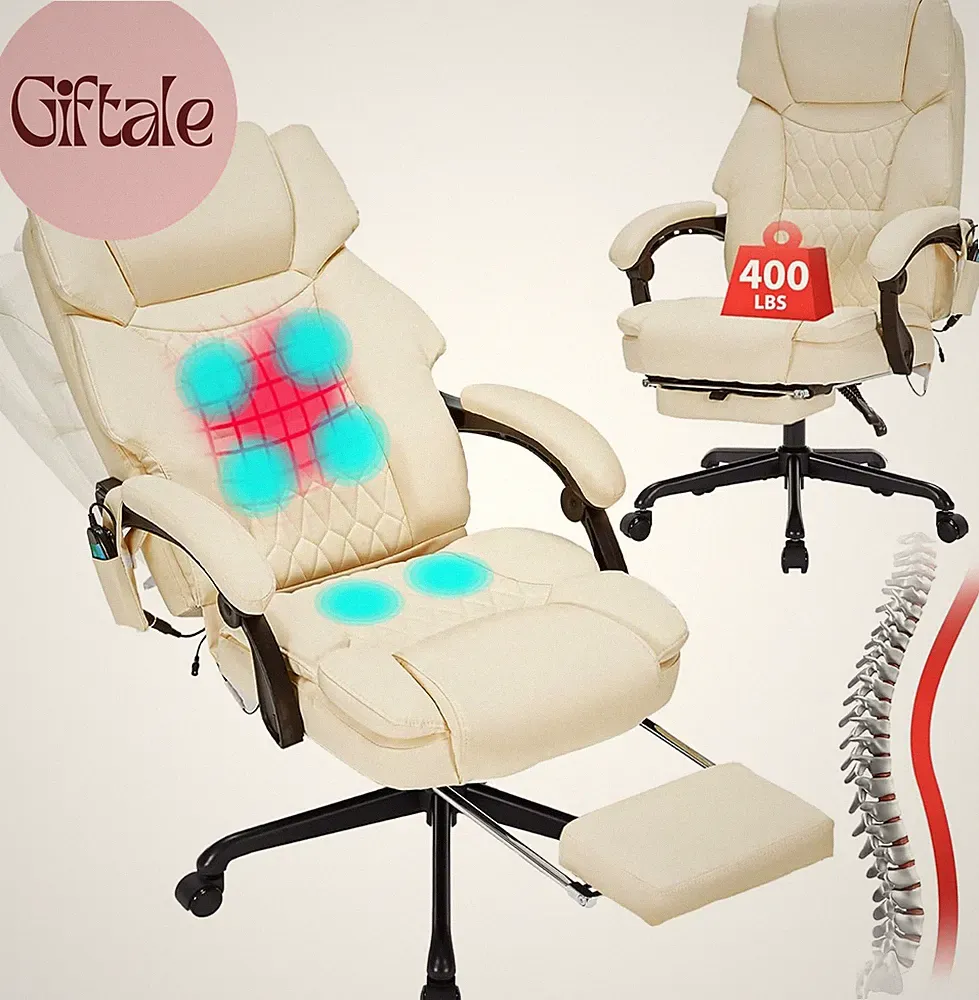 Massage Office Chair with Foot Rest 6 Points Vibration and Heat Home Office Desk