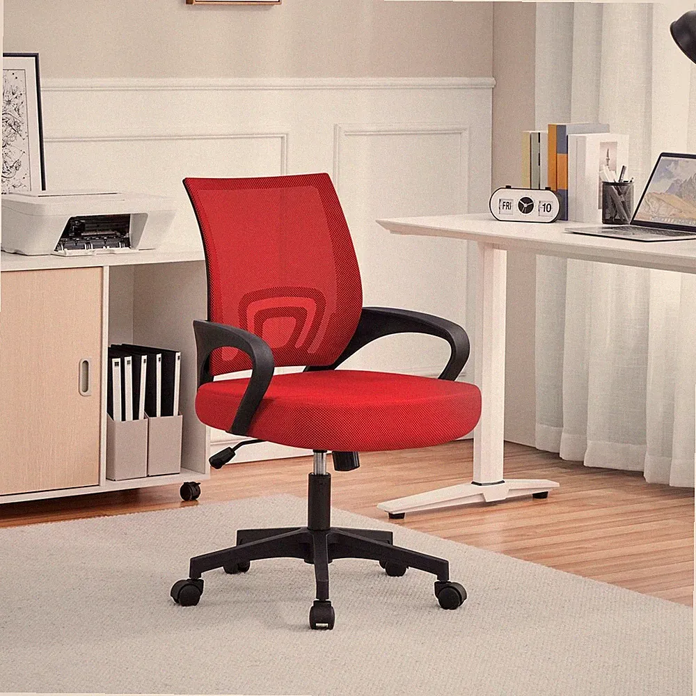 Office Chair Desk Rolling Chair Mid-Back Swivel Mesh Chair Height Adjustable Red