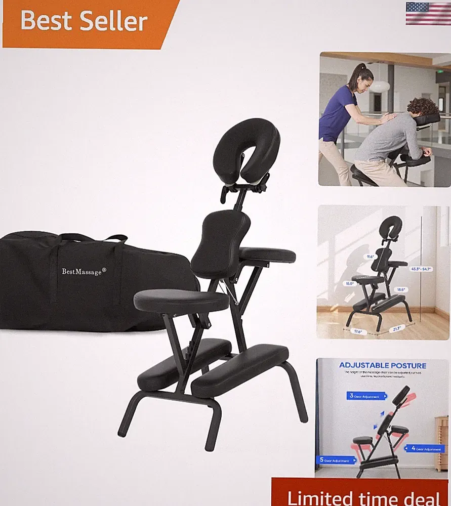 Portable Massage Chair – Foldable Tattoo & Spa Chair with Adjustable Face Cra...
