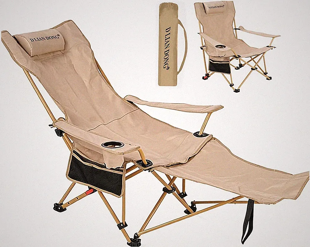 Reclining Camping Chair with Footrest, 4-Position Adjustable Back Folding Lounge