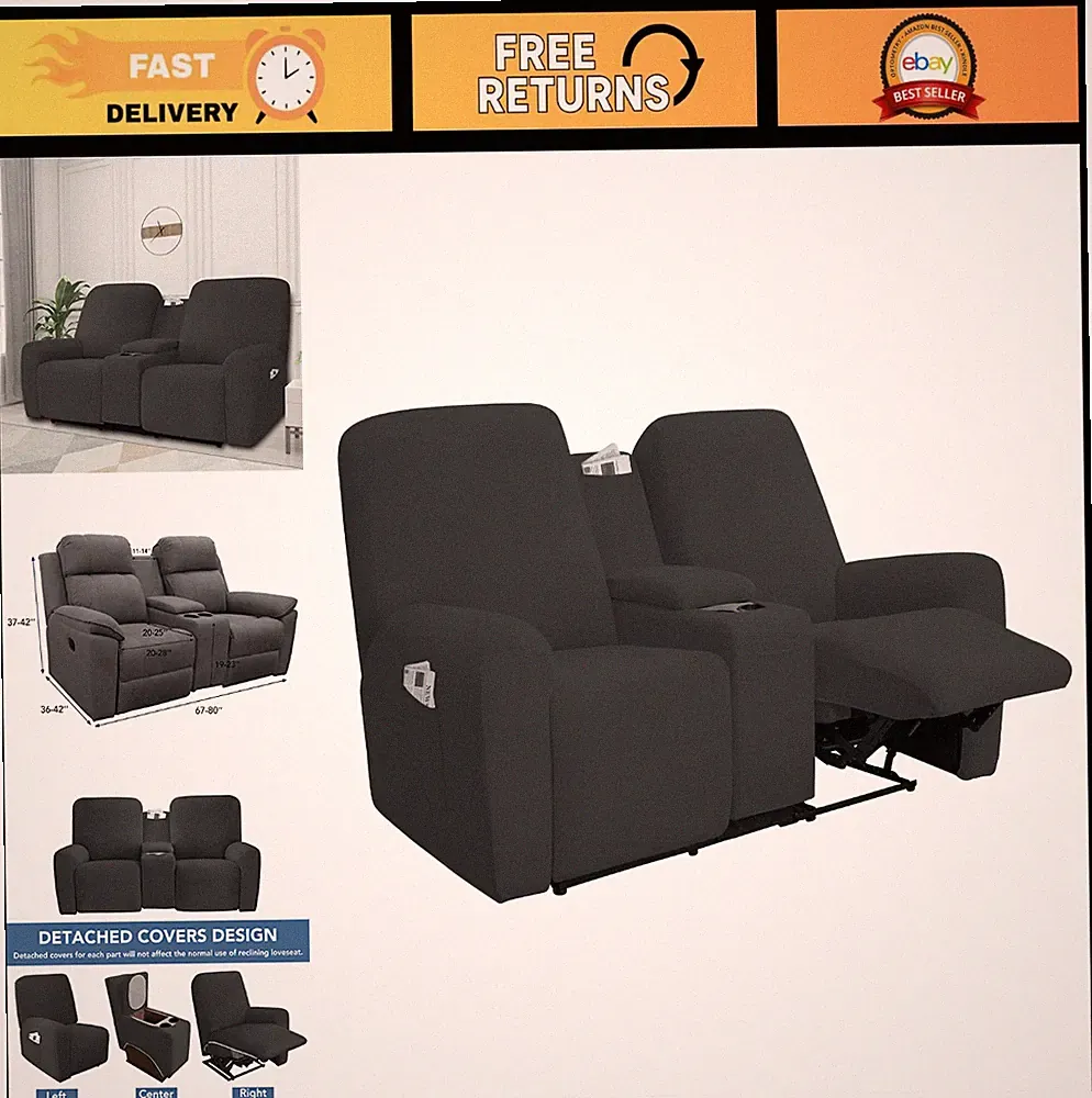 Stretch Recliner Loveseat Cover - Soft Fleece Slipcover for 2-Seat Sofa, Washabl