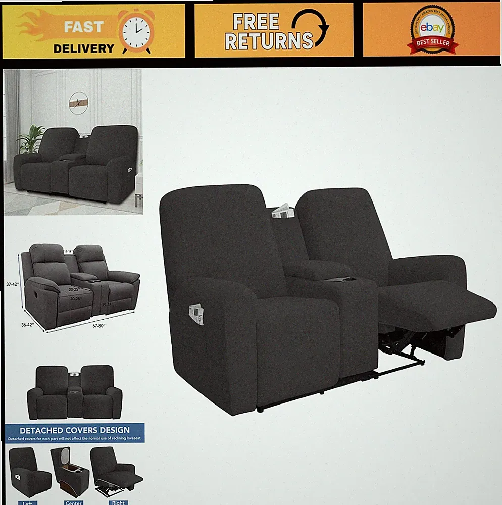 Stretch Recliner Loveseat Cover - Soft Fleece Slipcover for 2 Seats, Washable, D